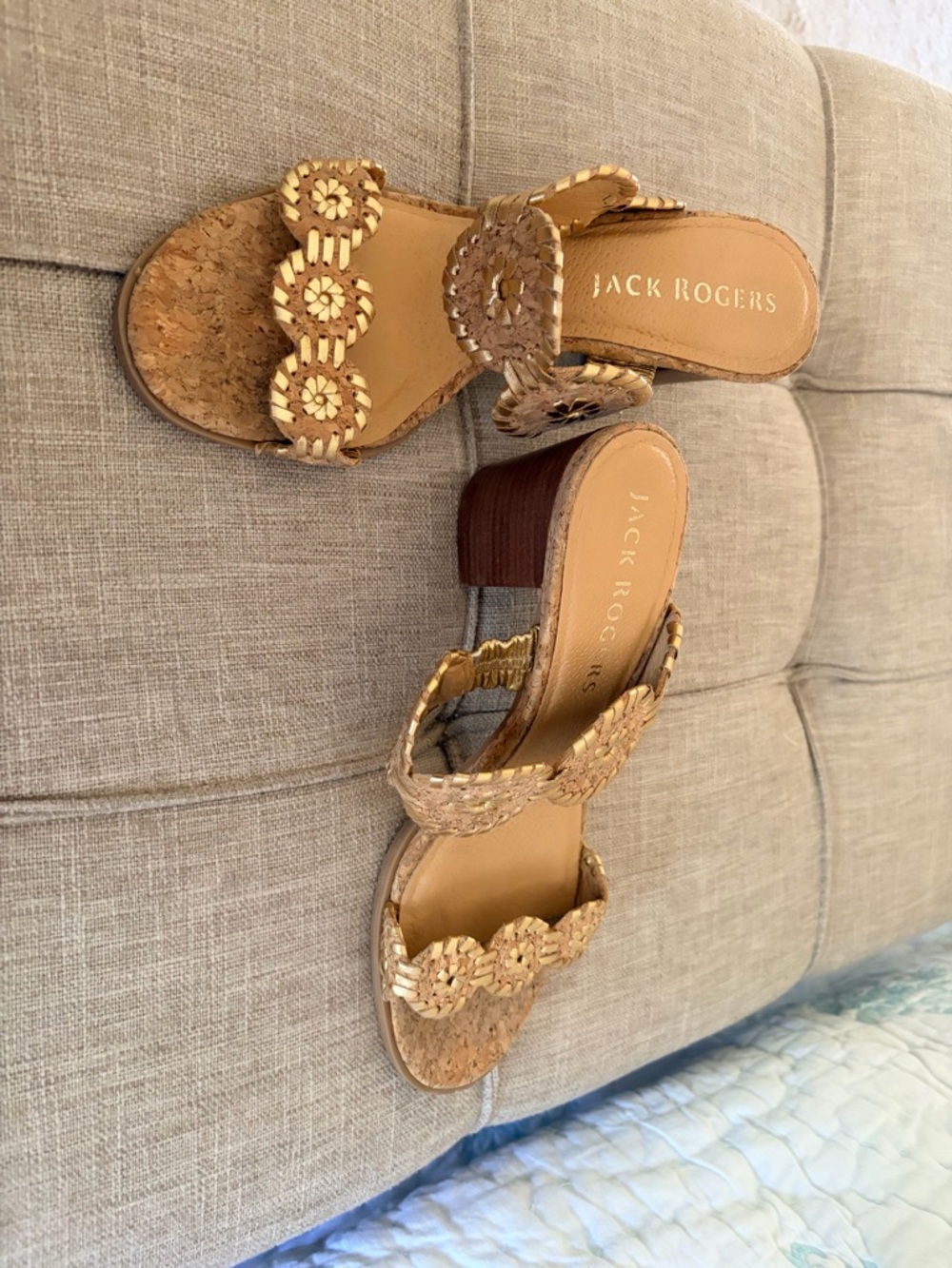 Jack Rogers Tan Woven Cork Slide Heels - Picture 3 of 3